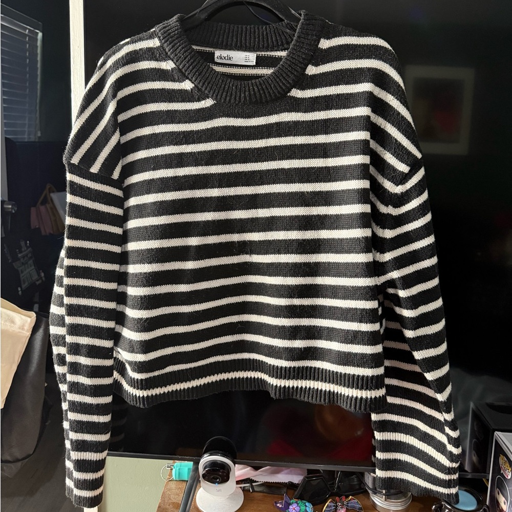 Elodie Black and White Striped Crew Neck Sweater